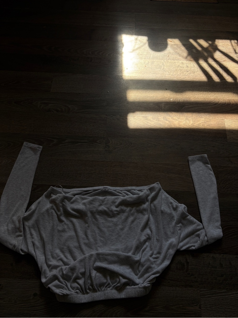 Garage Light Gray Ribbed Off-Shoulder Top